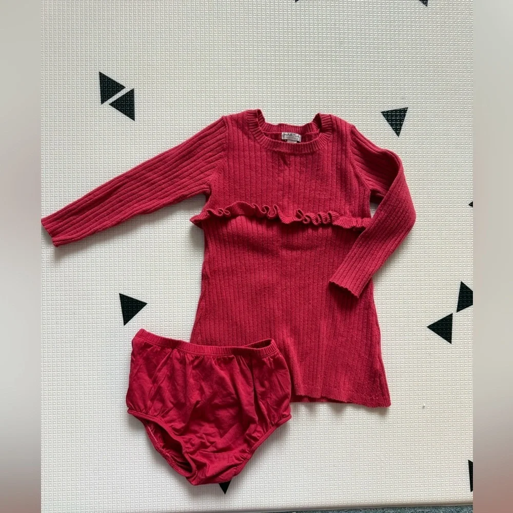 Habitual|Baby girl Red Knit long sleeve dress with diaper cover,SOFT/stretchy•